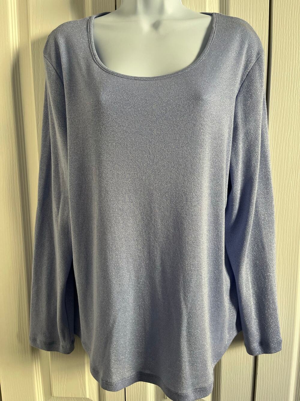 Chico's Shimmer Blue Metallic Knit Long Sleeve Top Size 2 NWT